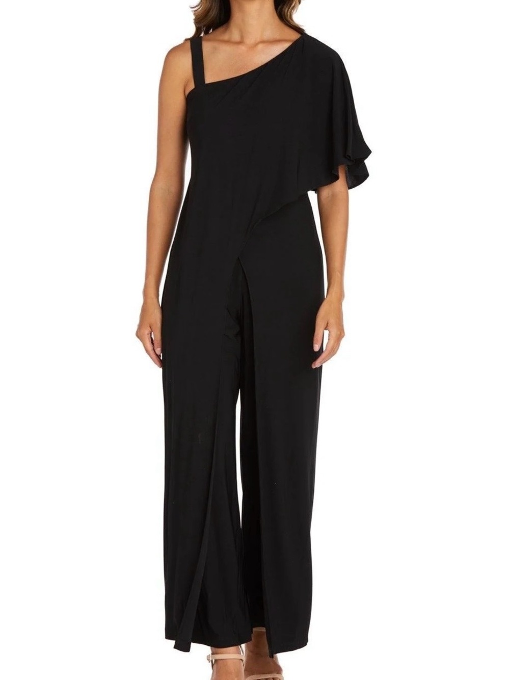 R&M Richards Size 20, Black One-Shoulder Draped Maxi Gown